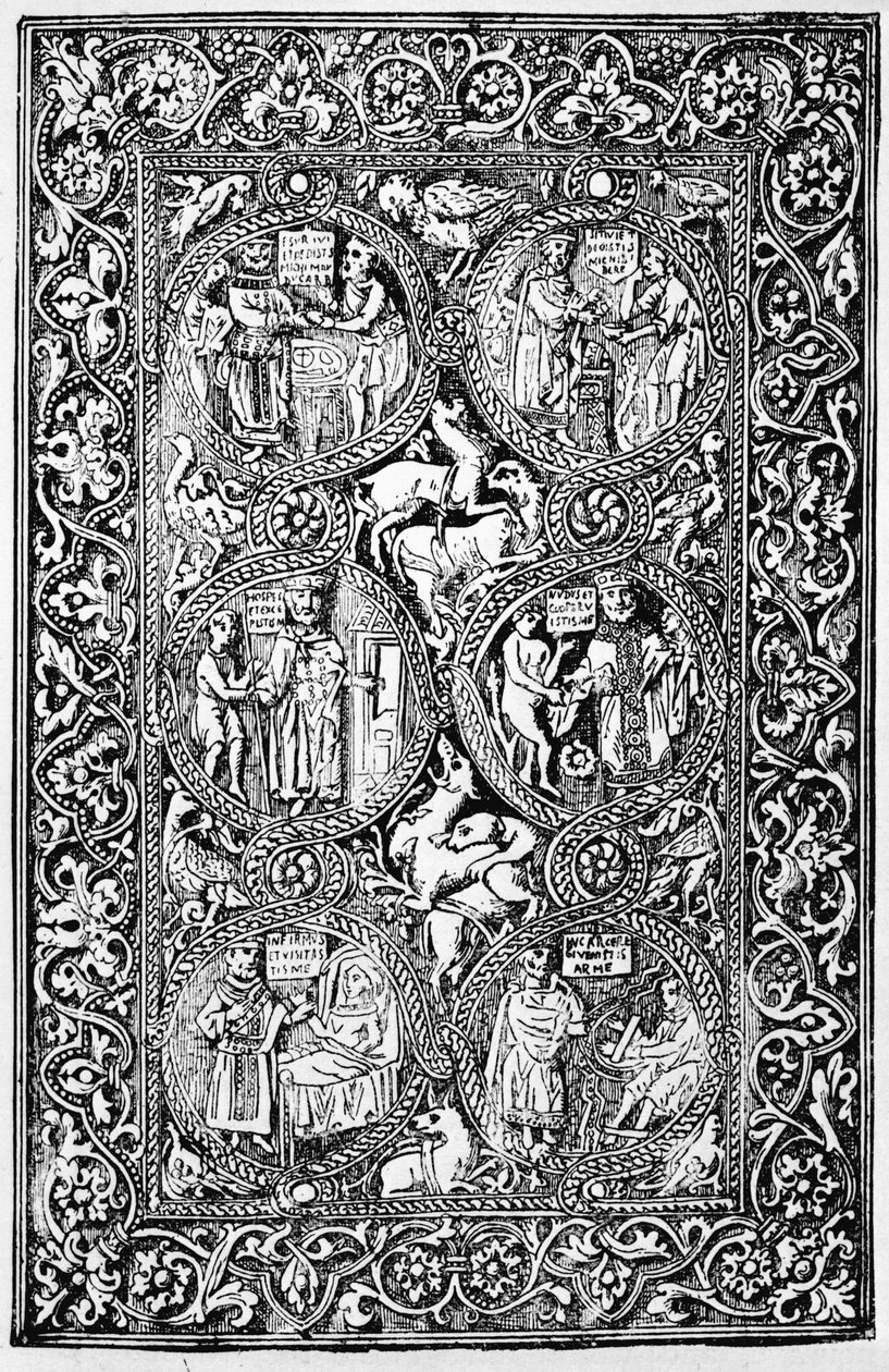 نسخة من الغلاف الخلفي العاجي للملكة Melisendes Psalter ، مستنسخة في الحروب الصليبية: قصة مملكة القدس اللاتينية بواسطة TA Archer ، 1894 بواسطة المدرسة الإسرائيلية
