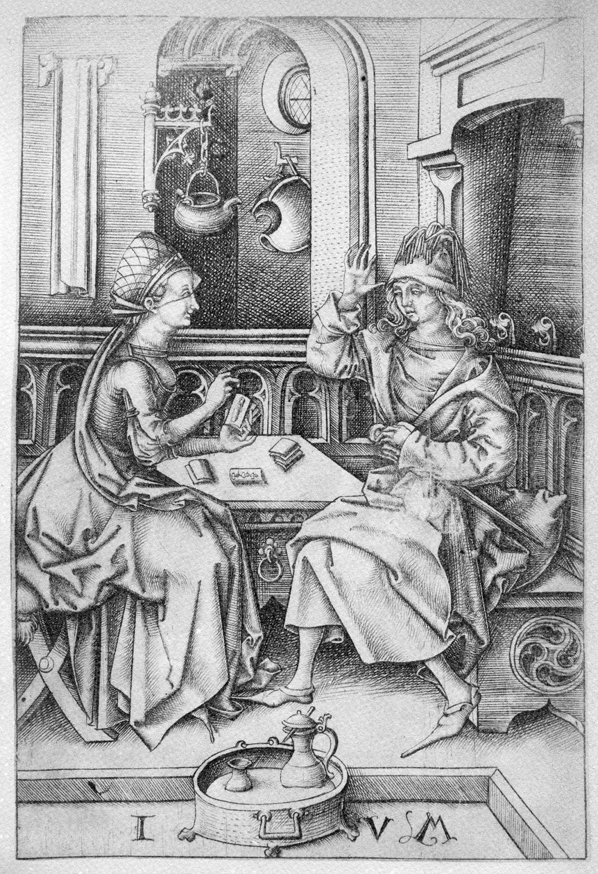 زوجان يلعبان الورق c.1500 بواسطة إسرايل فان ميكنيم الأصغر