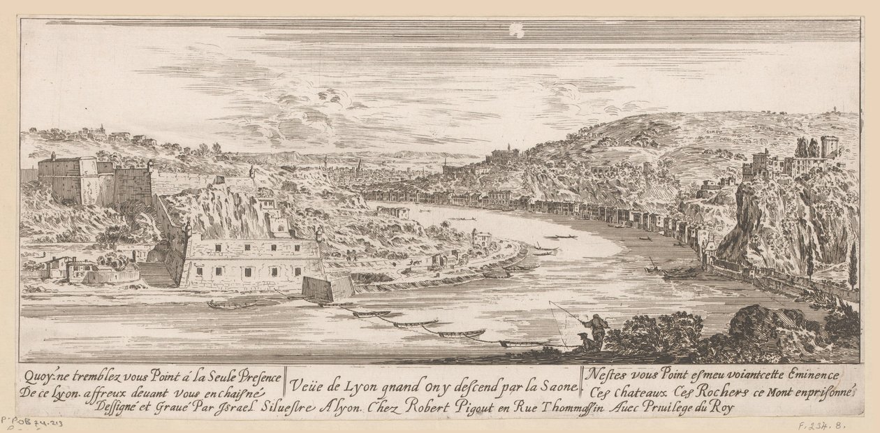 منظر ليون في منعطف على نهر السون Avenue de Lyon quand on y descend par la Saone (العنوان على الكائن) بواسطة إسرائيل سيلفستر
