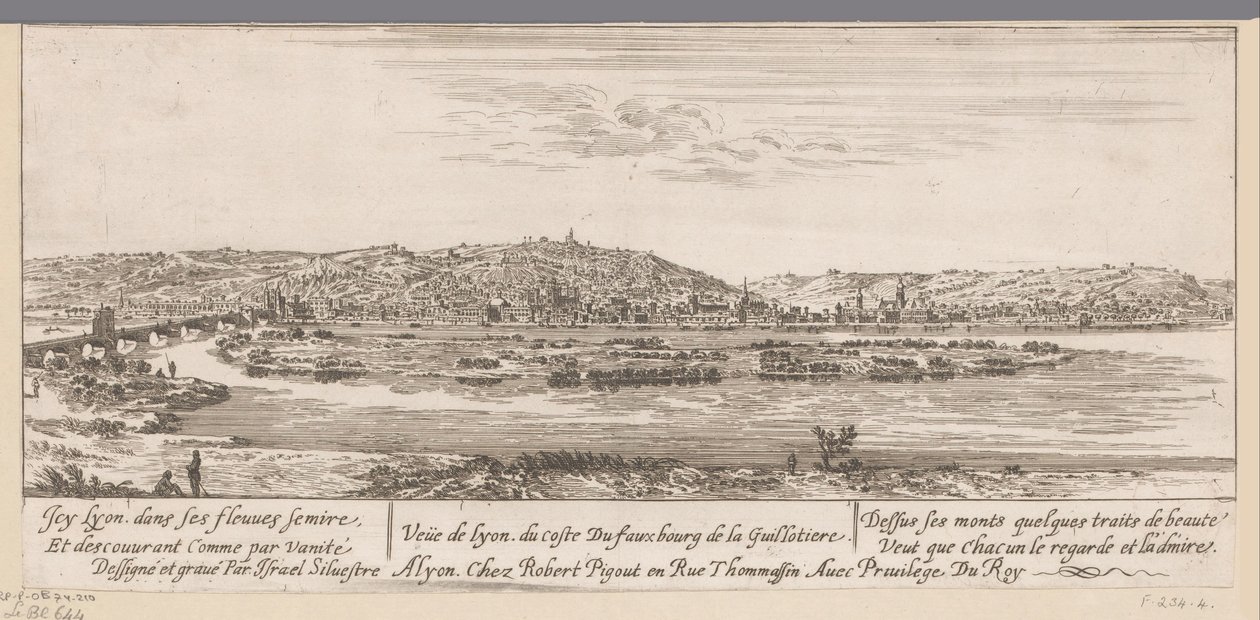 منظر ليون مع ضاحية Guillotière Veue de Lyon du coste Du fauxbourg de la Guillotiere (العنوان على الكائن) بواسطة إسرائيل سيلفستر