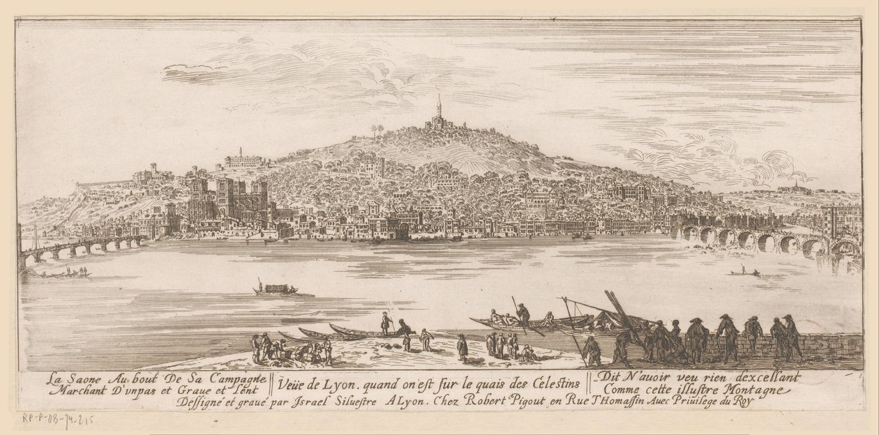 منظر لمدينة ليون من الضفة في دير سلستين Veue de Lyon quand on est sur les quais des Celestins (العنوان على الكائن) بواسطة إسرائيل سيلفستر