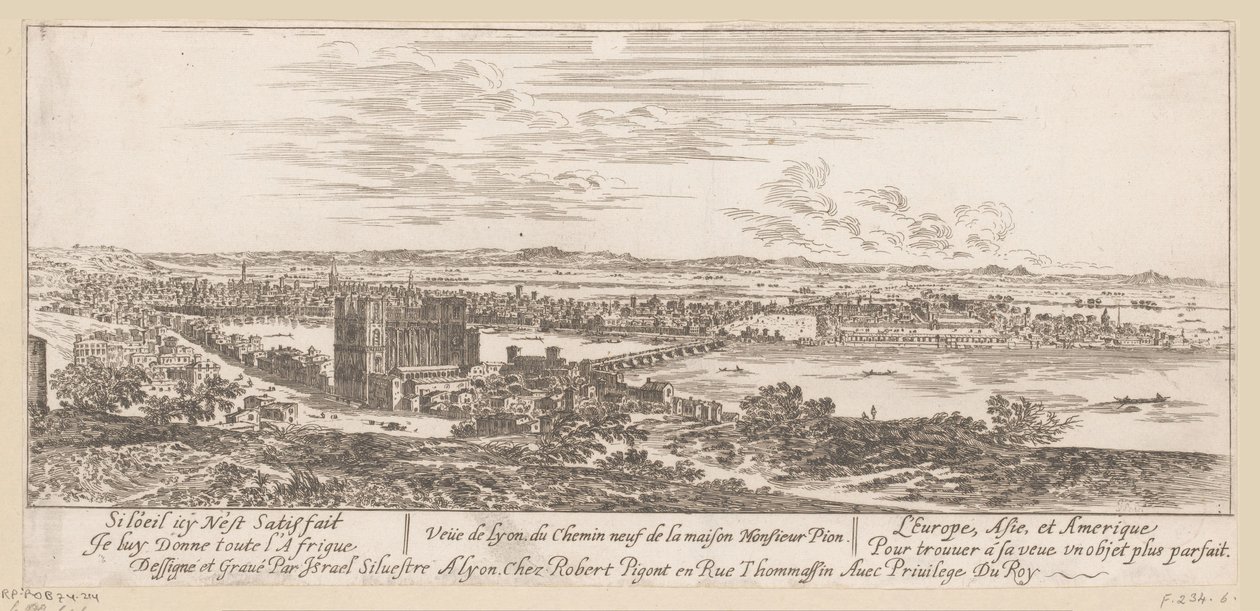 منظر ليون من منزل السيد بيون Veue de Lyon du Chemin neuf de la maison Monsieur Pion (العنوان على الكائن) بواسطة إسرائيل سيلفستر