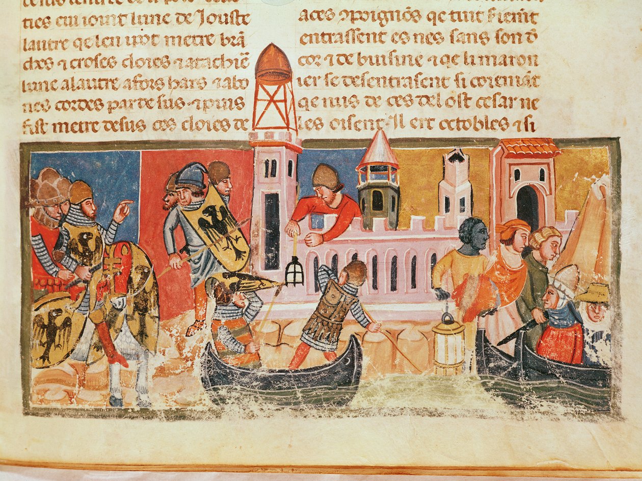 معركة على أسوار المدينة ، من "حياة اثني عشر سيزاري" بواسطة Gaius Suetonius Tranquillus (c.75-150) بواسطة المدرسة الايطالية