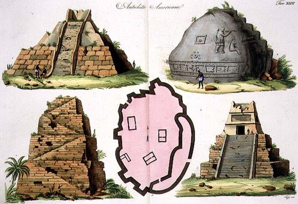 آثار أمريكا الوسطى ، اللوحة 47 من تاريخ الأمم (aquatint) (انظر 94495-96 لمزيد من التفاصيل) بواسطة المدرسة الايطالية