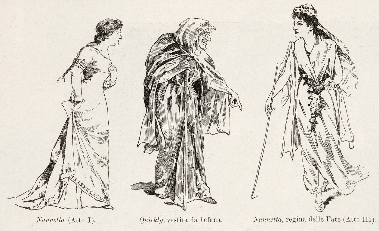 أزياء من أوبرا Falstaff من Verdi ، من LIllustrazione Italiana ، XX ، N. 8 ، 19 February 1893 بواسطة المدرسة الايطالية