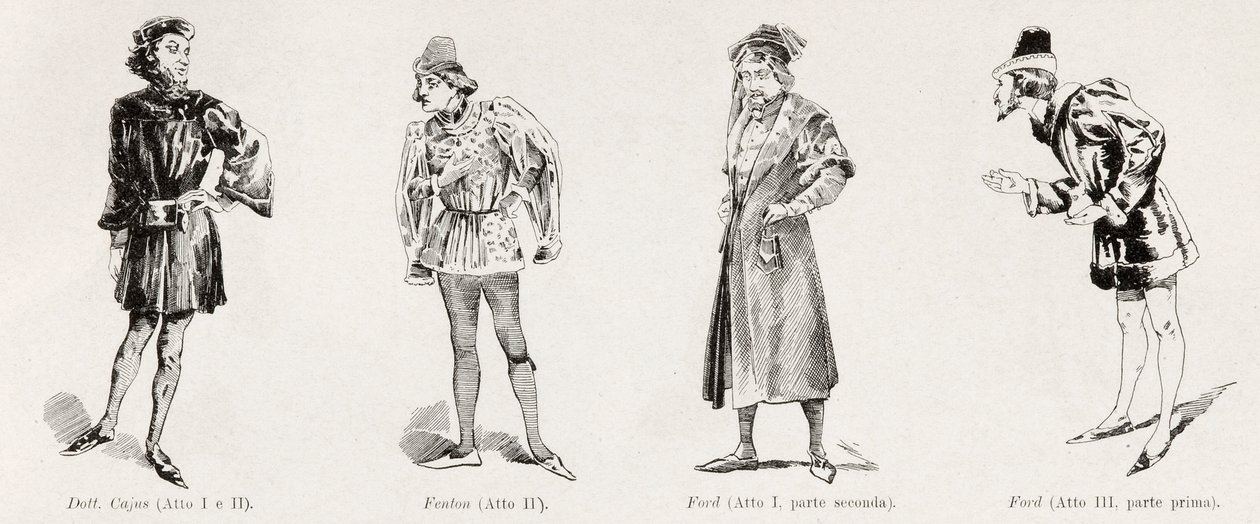 أزياء من أوبرا Falstaff من Verdi ، من LIllustrazione Italiana ، XX ، N. 8 ، 19 February 1893 بواسطة المدرسة الايطالية