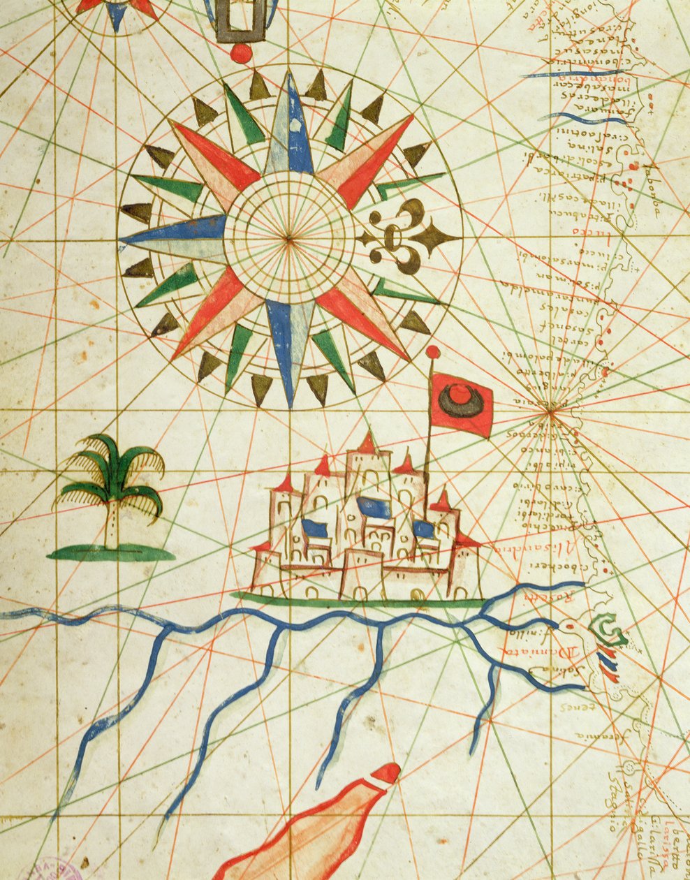 مصر ، نهر النيل والقاهرة ، من أطلس بحري ، 1646 (حبر على رق) (التفاصيل من 330936) بواسطة المدرسة الايطالية