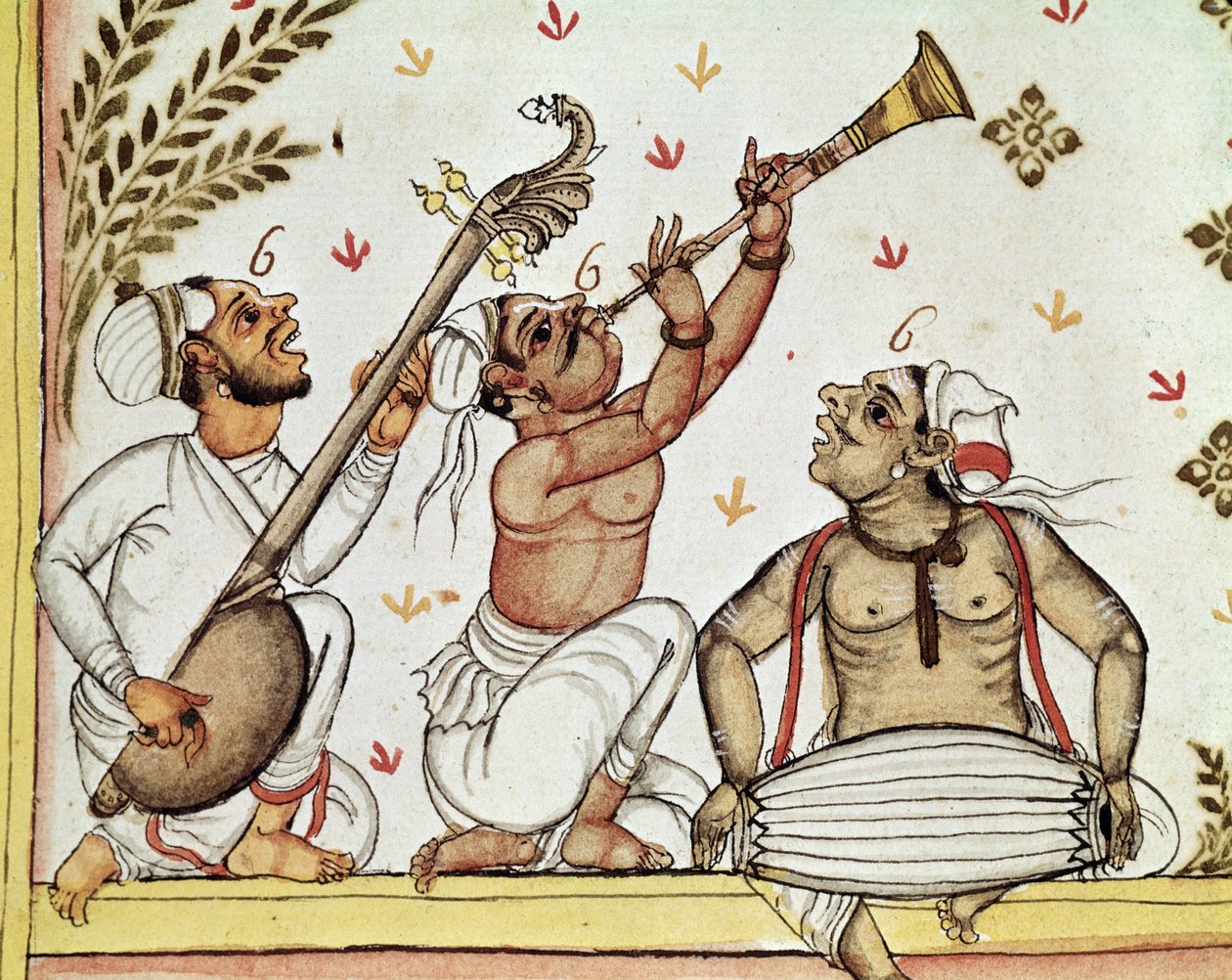 MS 8300 ، تفاصيل الموسيقيين الهنود ، من Storia do Mogor ؛ أو ، Mogul India 1653-1708 بواسطة Niccolao Manucci ، ترجمة ستيفانو نيفيبوس كارديرا ، البندقية ، 1731 بواسطة المدرسة الايطالية