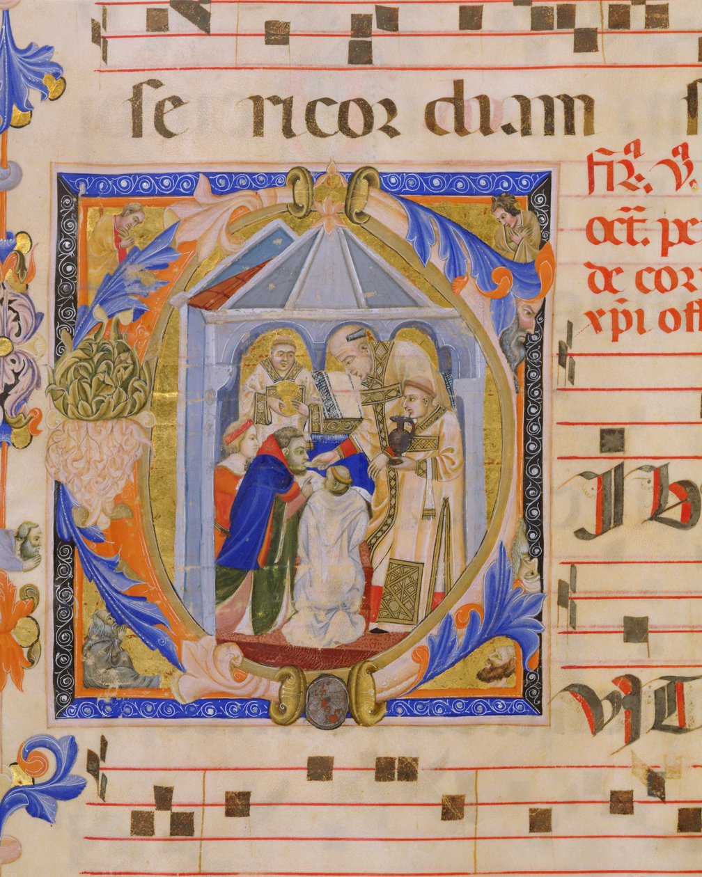 السيدة 570 f.81v C الأولي التاريخي الذي يصور القربان المقدس ، من Missal D ، بواسطة إضاءة توسكانية ، من San Marco e Cenacoli بواسطة المدرسة الايطالية