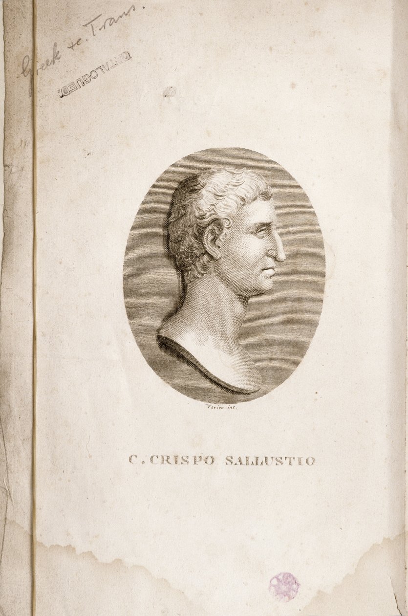 صورة لـ Gaius Crispus Sallust (c.85-35 قبل الميلاد) نقشها أنطونيو فيريكو (fl.1819) بواسطة المدرسة الايطالية