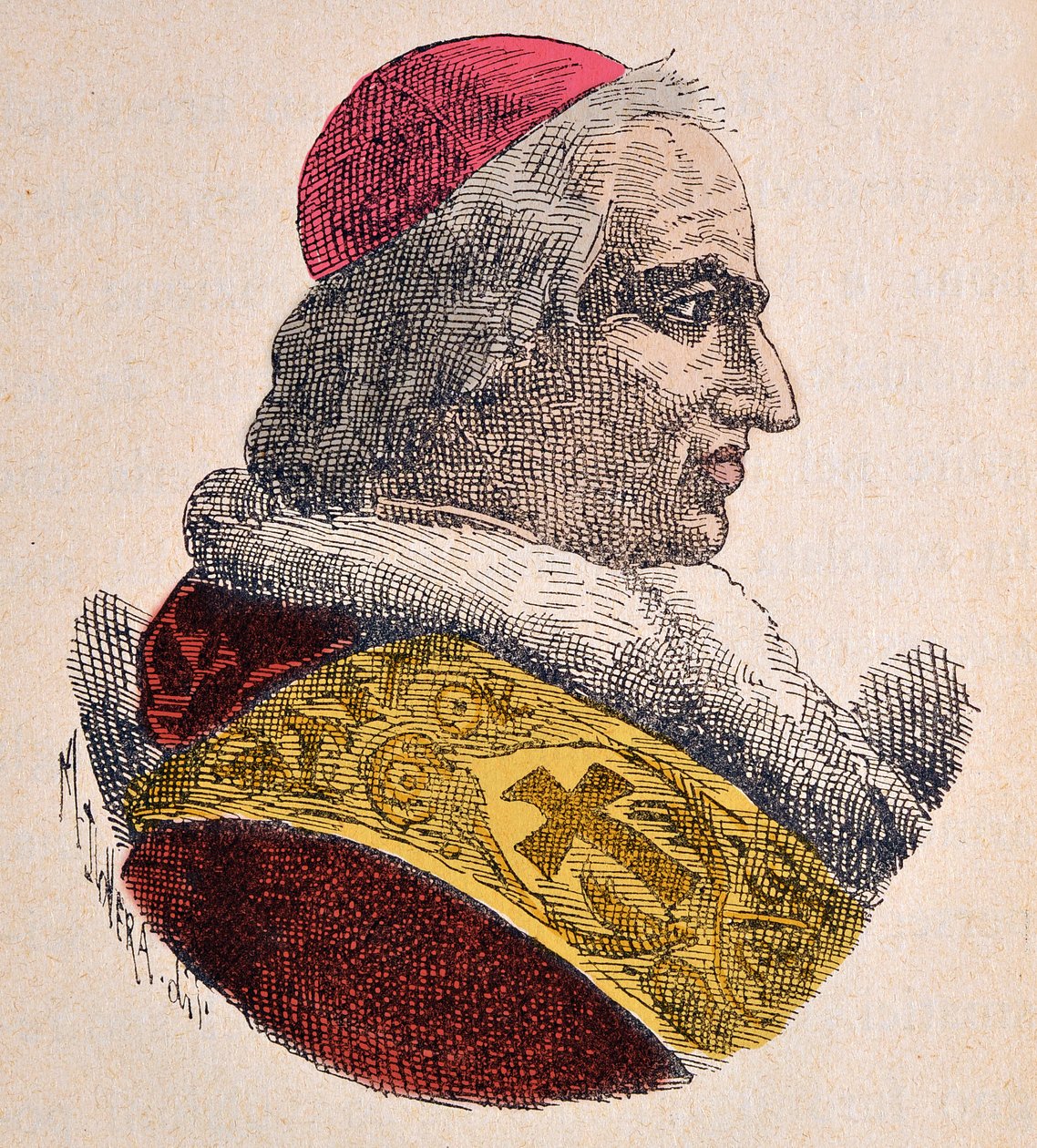صورة البابا فطيرة (بيوس أو بيو) الثامن (1829-1830) ، 1898 (النقش مع تلوين لاحق) بواسطة المدرسة الايطالية