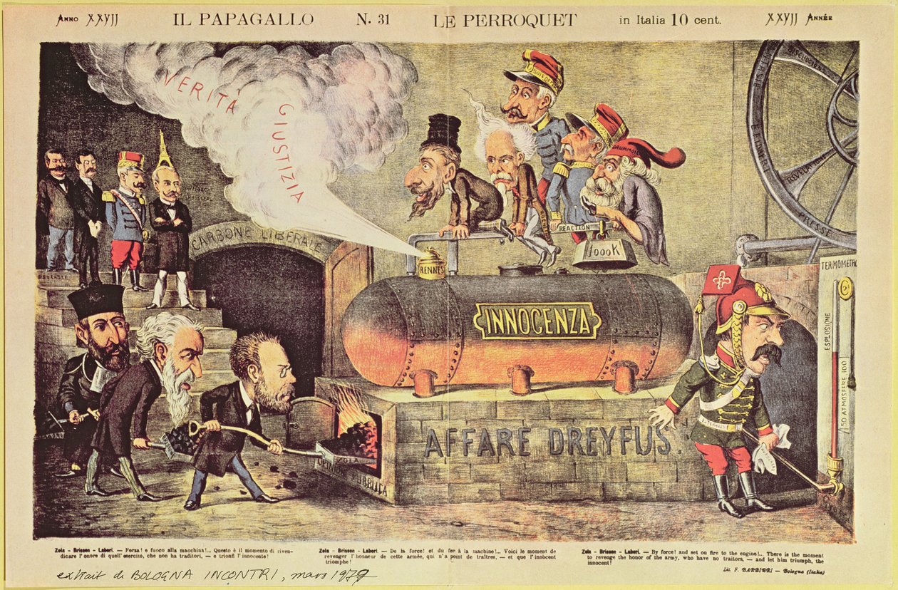 قضية دريفوس ، 22 ديسمبر 1894 ، الرسوم المتحركة الساخرة الإيطالية من `` Le Perroquet &39;&39; (Il Pappagallo) ، رقم 31 ، أغسطس 1899 بواسطة المدرسة الايطالية