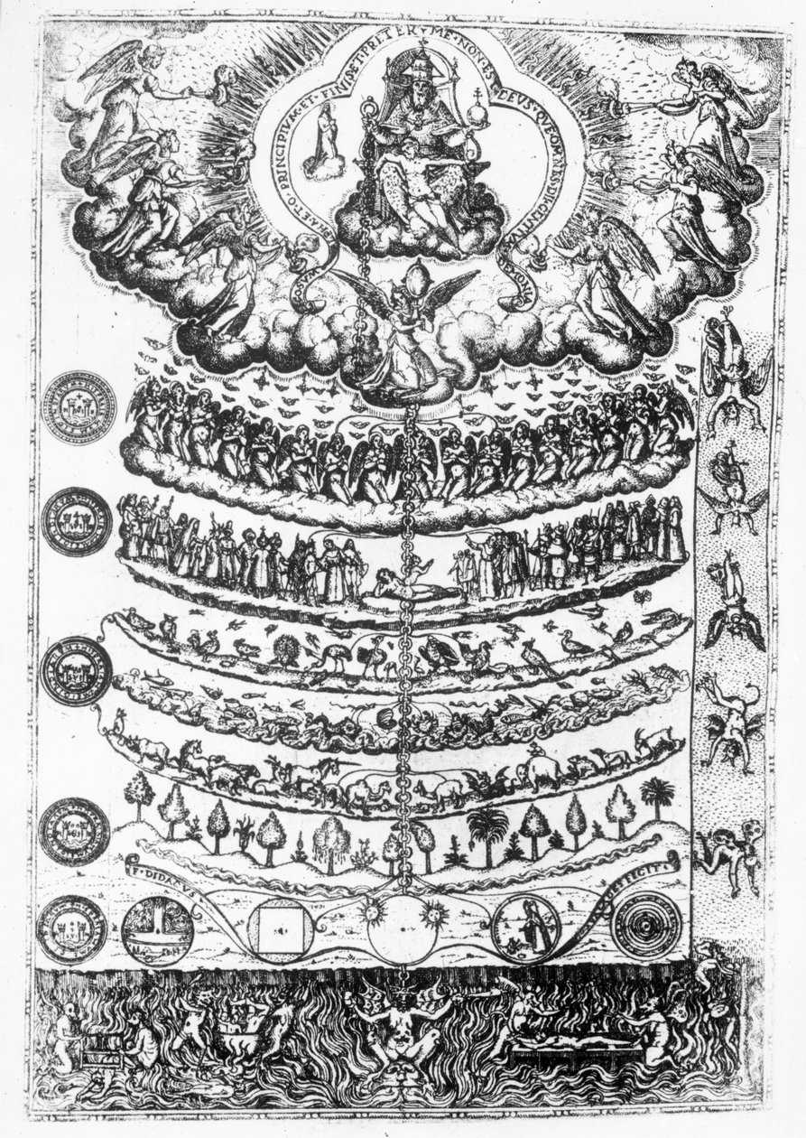 سلسلة الكينونة العظيمة من "Retorica Christiana" بقلم ديداكوس فالاديس ، مطبوعة عام 1579 بواسطة المدرسة الايطالية