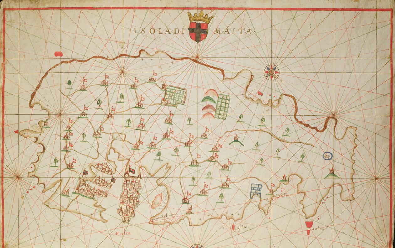 جزيرة مالطة ، من أطلس بحري ، 1646 (حبر على الرق) (انظر أيضًا 330943) بواسطة المدرسة الايطالية