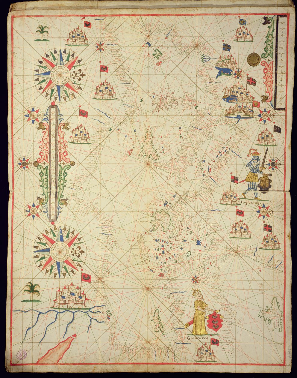 حوض البحر الأبيض المتوسط ، من أطلس بحري ، 1646 (حبر على الرق) (انظر أيضًا 330937-330938) بواسطة المدرسة الايطالية
