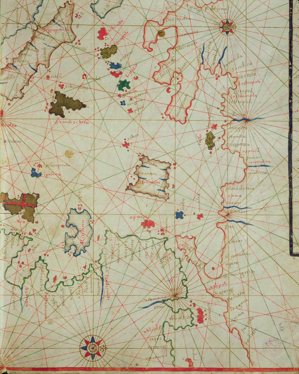 البيلوبونيز مع جزيرة ليمنوس ، من أطلس بحري ، 1646 (حبر على الرق) (التفاصيل من 330939) بواسطة المدرسة الايطالية