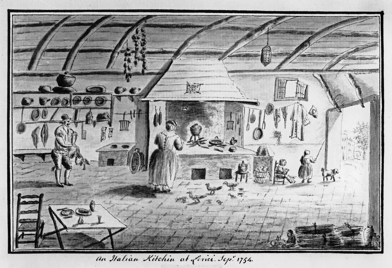 منظر لمطبخ إيطالي في Lerici ، سبتمبر 1754 (قلم وحبر) بواسطة المدرسة الايطالية