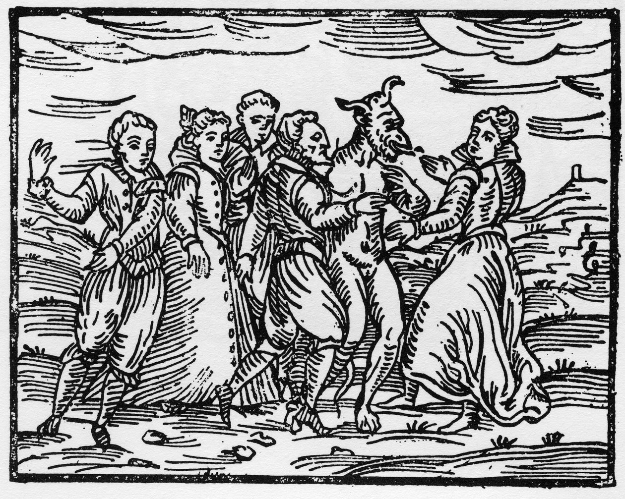 ساحرات ترقص مع الشيطان ، رسم توضيحي من Compendium Maleficarum بقلم فرانشيسكو ماريا جازو ، 1608 بواسطة المدرسة الايطالية