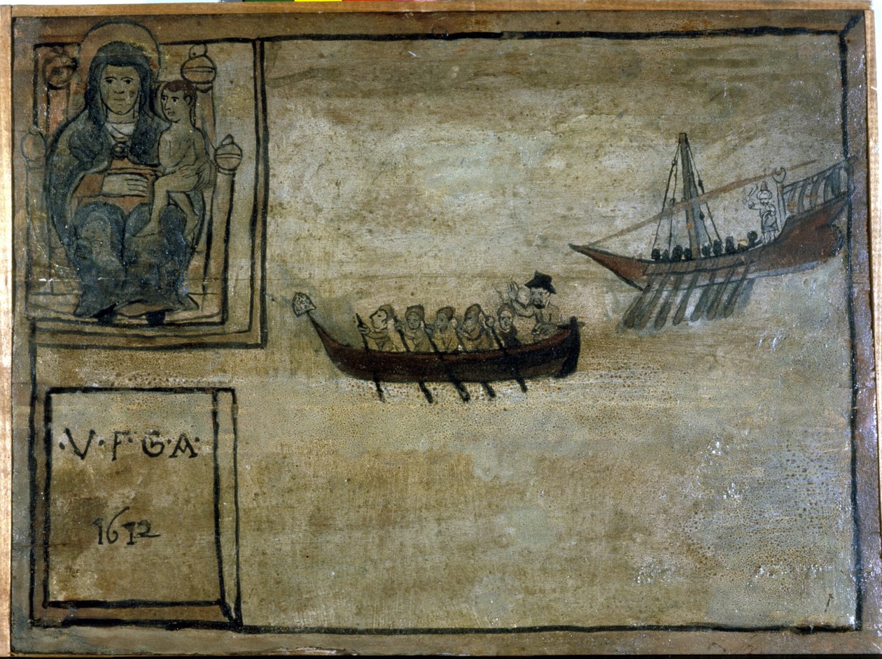 قارب نابولي مطارد من قبل مطبخ باربارسكي. Ex voto de 1612 لكنيسة Madonna dell'Arco في نابولي. بواسطة المدرسة الايطالية