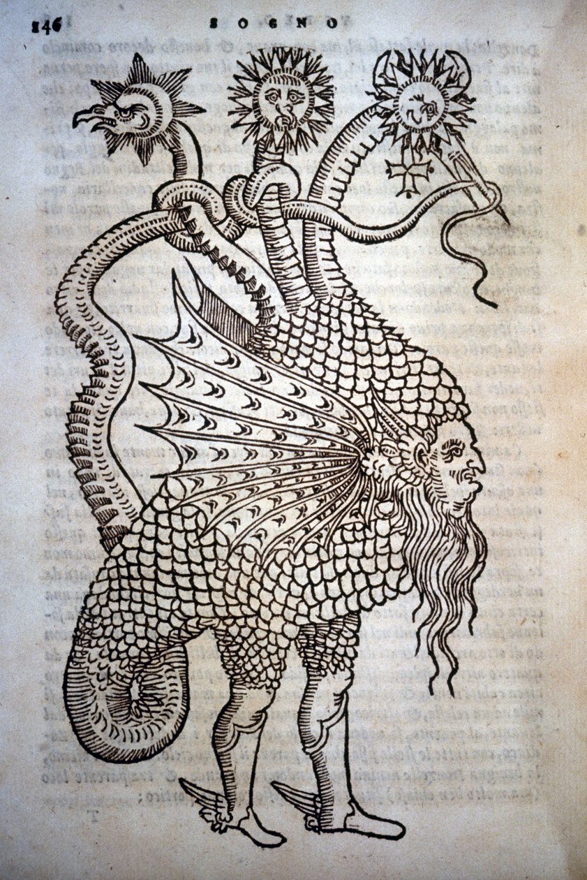 Alchimie: Monster Hybrid ، في - "" De Transmutatione Metallica Sogni Tre "، بقلم جيوفاني باتيستا نازاري ، تم تحريره في بريشيا عام 1599. بواسطة المدرسة الايطالية