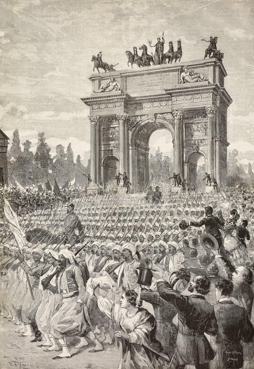 Allied troops entering Milan through the Peace arch, June 7 بواسطة المدرسة الايطالية