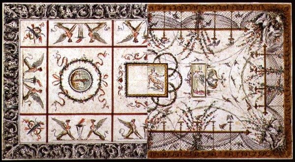 تصميمات بديلة لسقف كلاسيكي جديد ، حوالي 1800 (قلم وحبر وألوان مائية على ورق) بواسطة المدرسة الايطالية