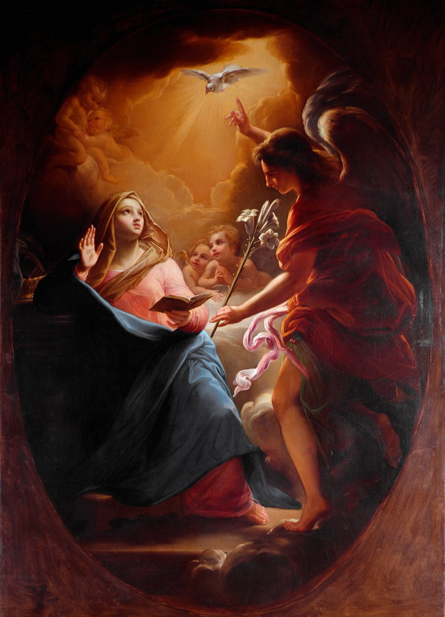 لوحة البشارة المجهولة من القرن السابع عشر في روما ، Chiesa del Sacro Cuore بواسطة المدرسة الايطالية