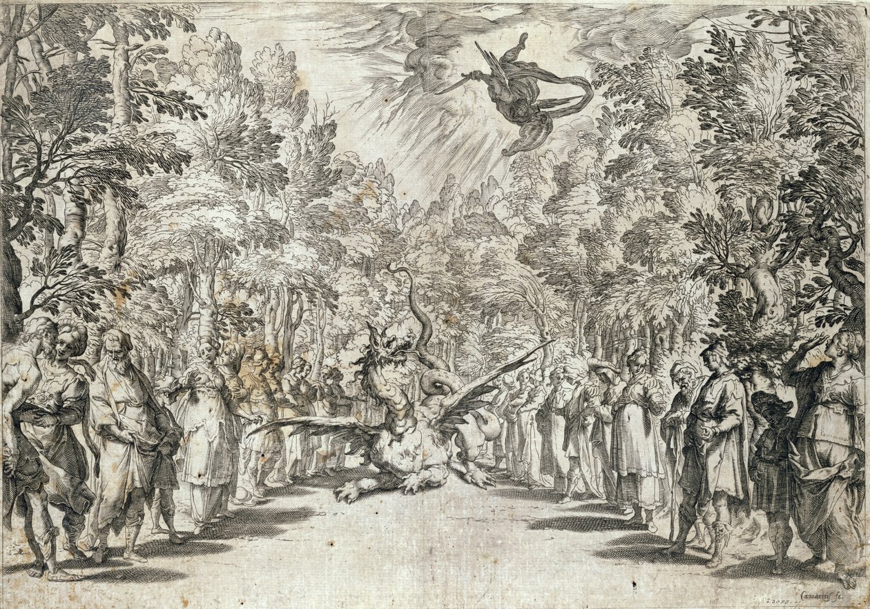 أبولو على وشك مهاجمة الثعبان ، من La Pellegrina بواسطة Girolamo Bargagli ، منقوش بواسطة Carracius بواسطة المدرسة الايطالية