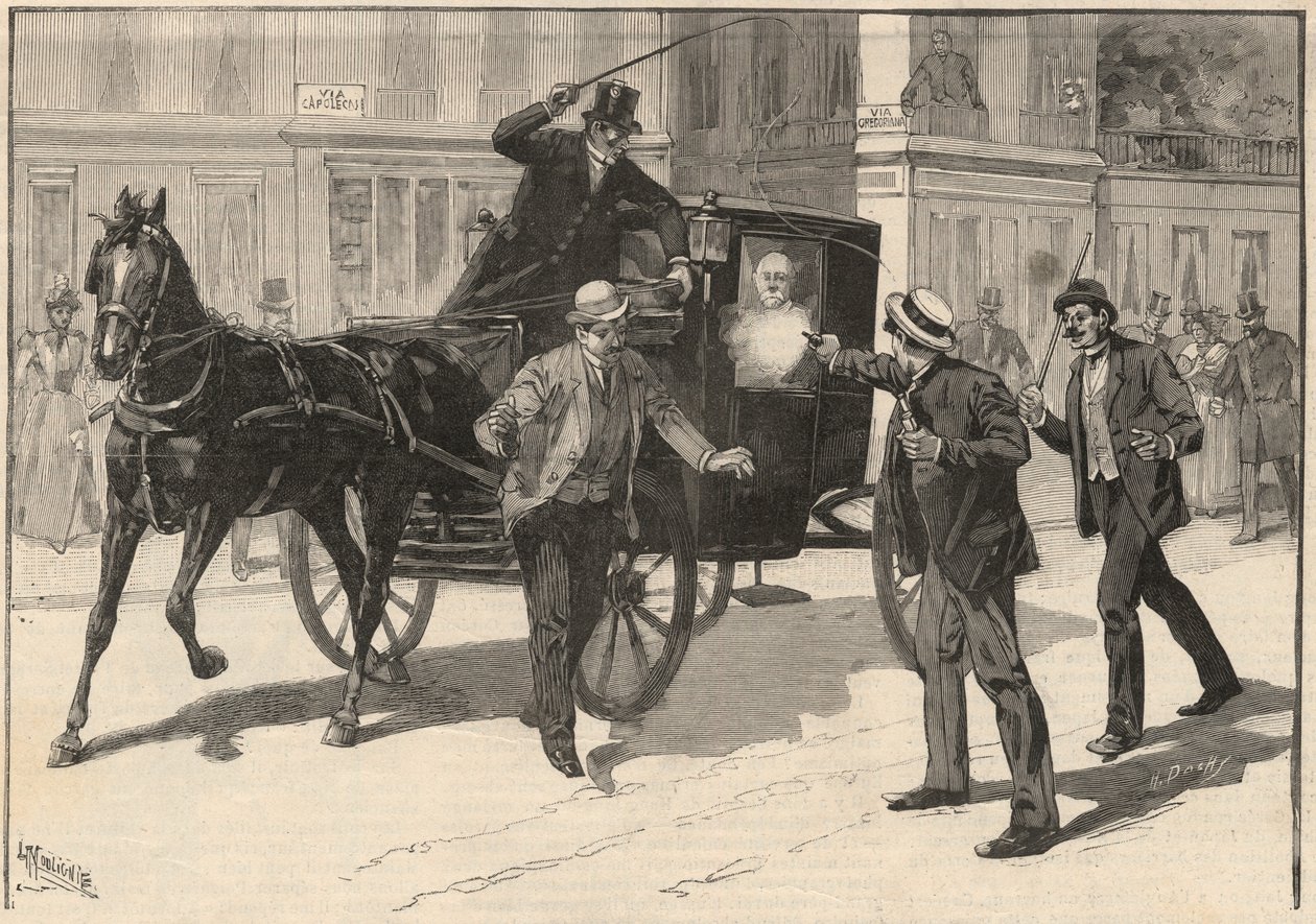 محاولة اغتيال فرانشيسكو كريسبي من قبل الأناركي ليجا ، 1894. بواسطة المدرسة الايطالية
