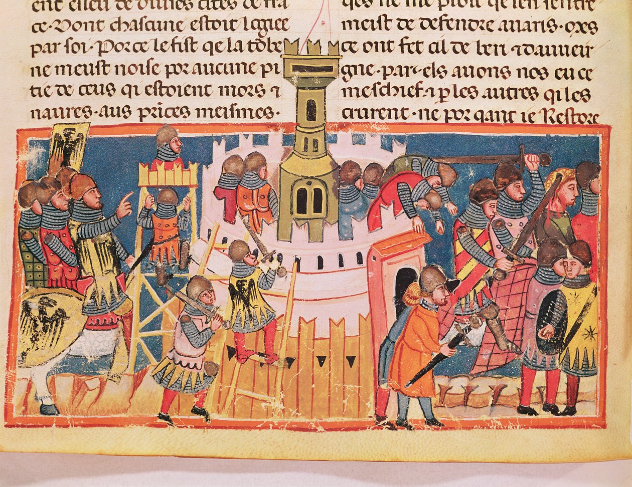 مهاجمة حصن من "Le Vite di Dodici Cesari" من قبل Suetonius (c.75-150) (الرق) بواسطة المدرسة الايطالية