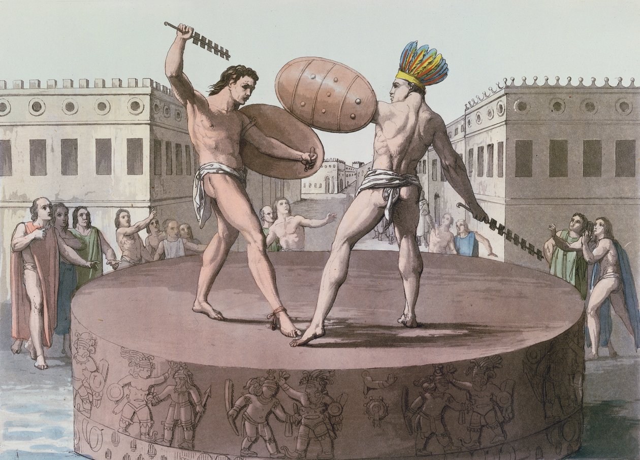 محاربي الأزتيك في القتال على كواكسيكالي ، c.1820 بواسطة المدرسة الايطالية