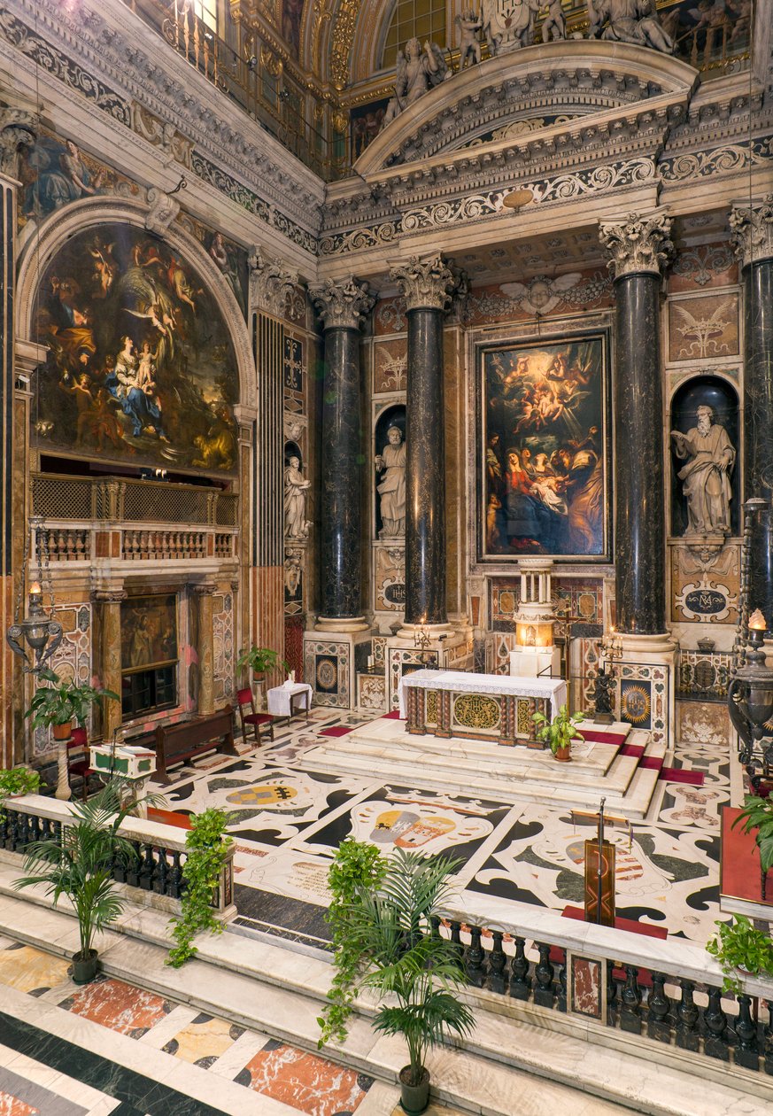 الفن الباروكي: منظر داخلي للكنيسة اليسوعية للاسم المقدس ليسوع (chiesa del Gesu) في روما بواسطة المدرسة الايطالية