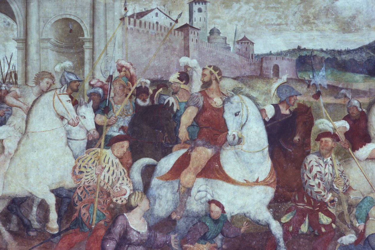 مشهد المعركة خارج أسوار المدينة ، حوالي عام 1460 (فريسكو) بواسطة المدرسة الايطالية