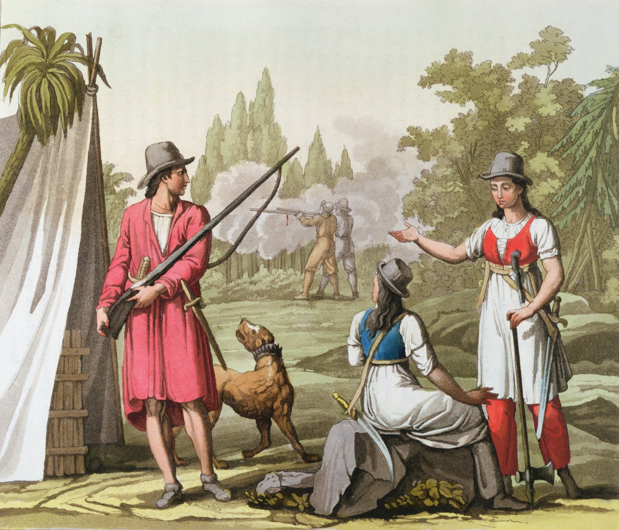 النقيب جون راكهام (ت 1720) آن بوني (ت 1720) وماري ريد (ت 1720) في جزر الأنتيل ، c.1820 بواسطة المدرسة الايطالية