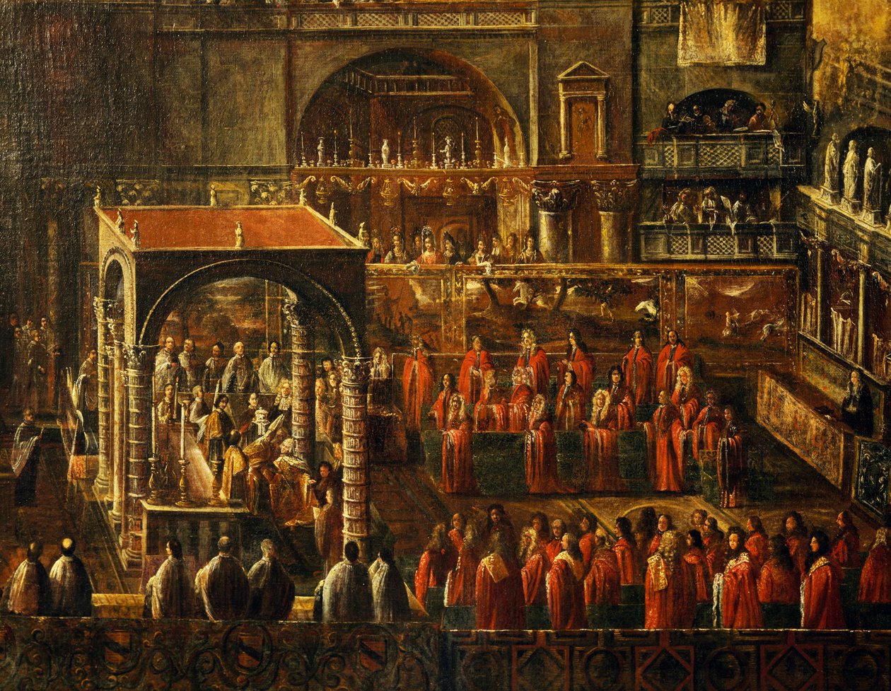 Ceremony in Basilica of Saint Mark in Venice, painting by anonymous artist, Italy بواسطة المدرسة الايطالية