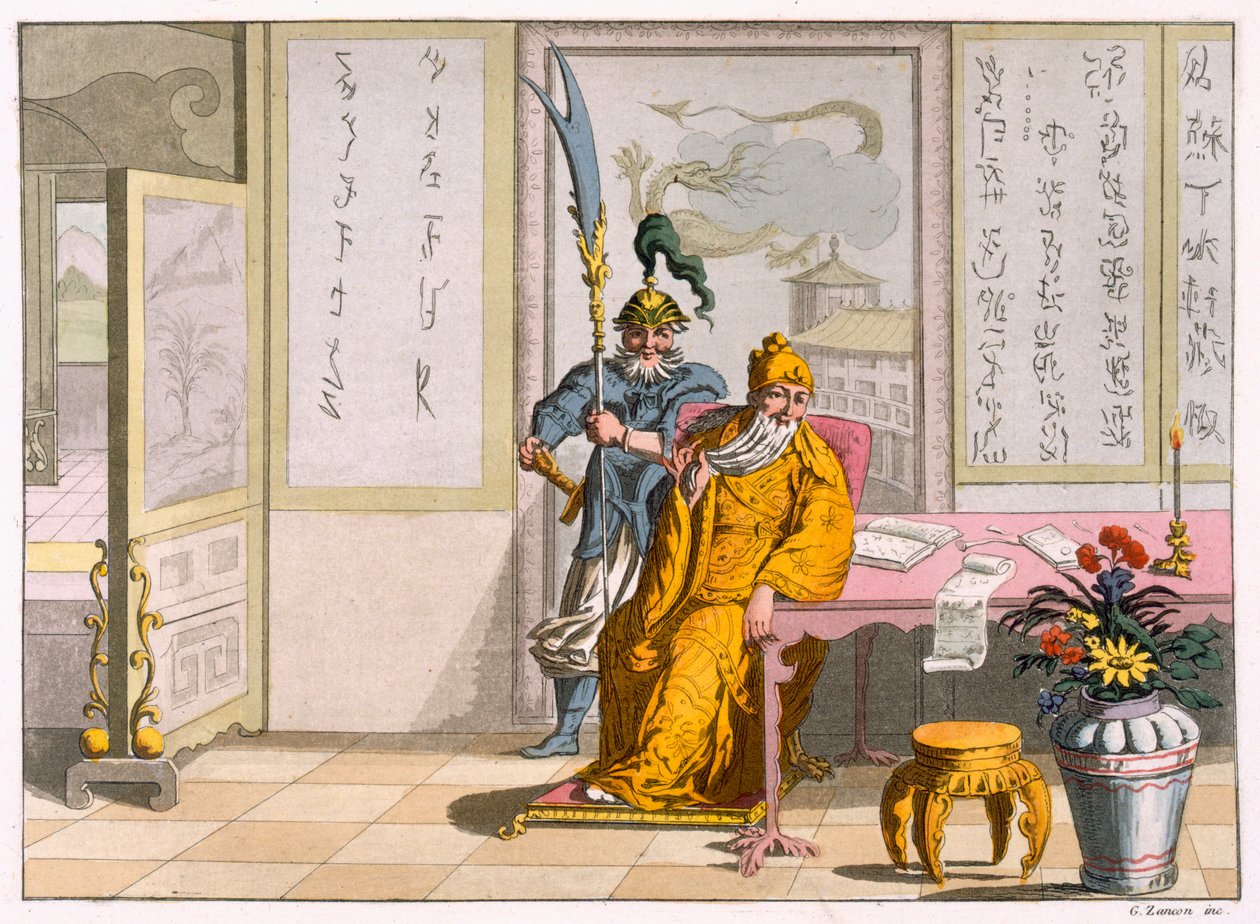 القادة الدينيون الصينيون الطاويون: اللاهوت كوان تي ، نقشها فوماغالي وبراماتي ، c.1820-30 (نقش الألوان) بواسطة المدرسة الايطالية