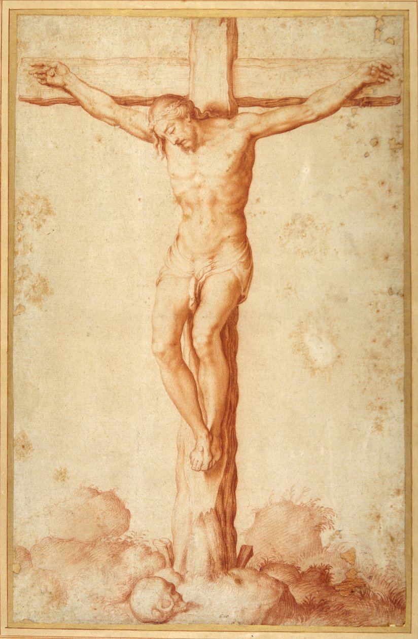 Christ Crucified on Golgotha (red chalk on paper) بواسطة المدرسة الايطالية