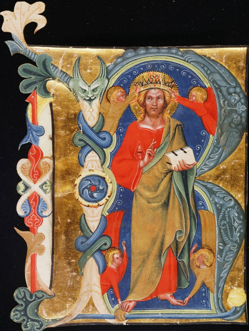 المسيح المخلص - R الأولي من مخطوطة مضيئة ذات تنسيق كبير ، c.1380 بواسطة المدرسة الايطالية