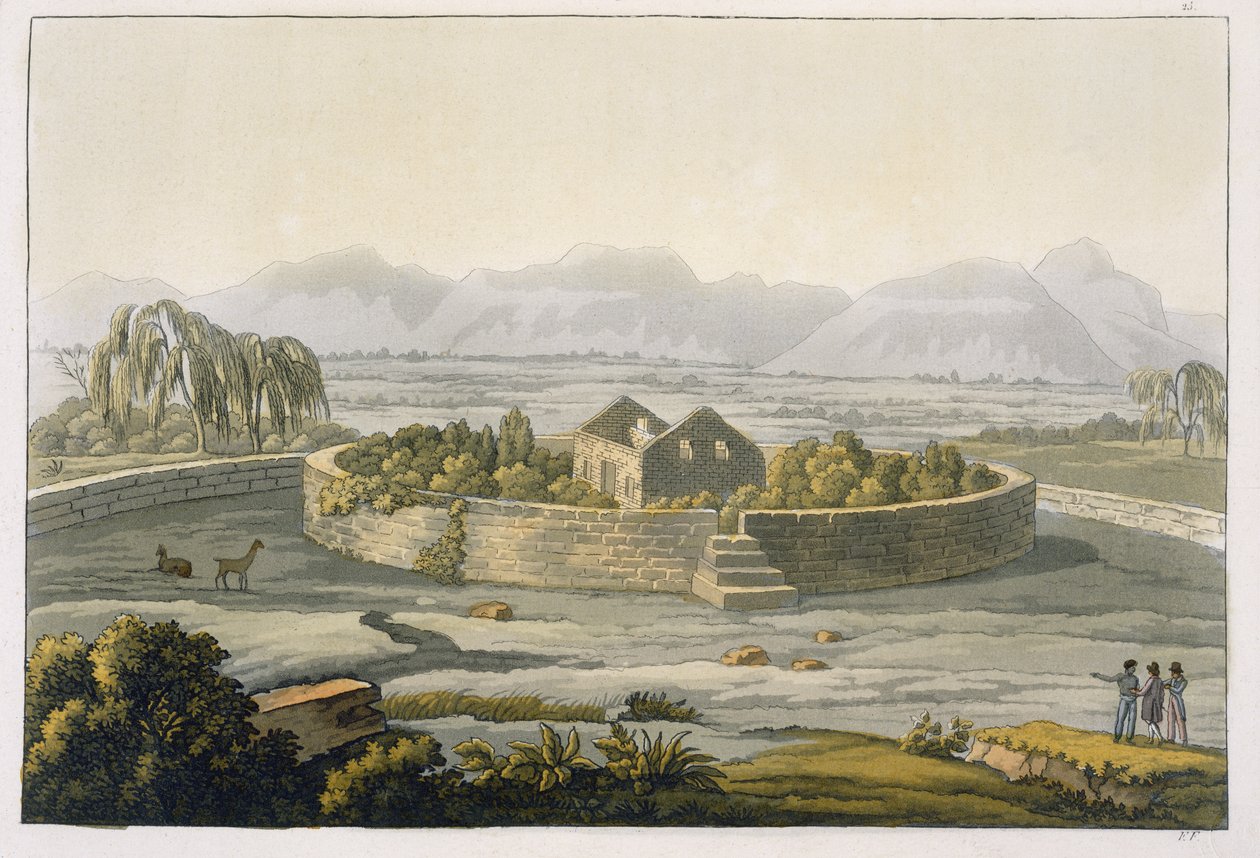 حصن دائري لمدينة كانار ، بيرو ، من Le Costume Ancien et Moderne ، المجلد الثاني ، اللوحة 1 ، بقلم جول فيراريو ، نُشرت في 1820s-30s بواسطة المدرسة الايطالية