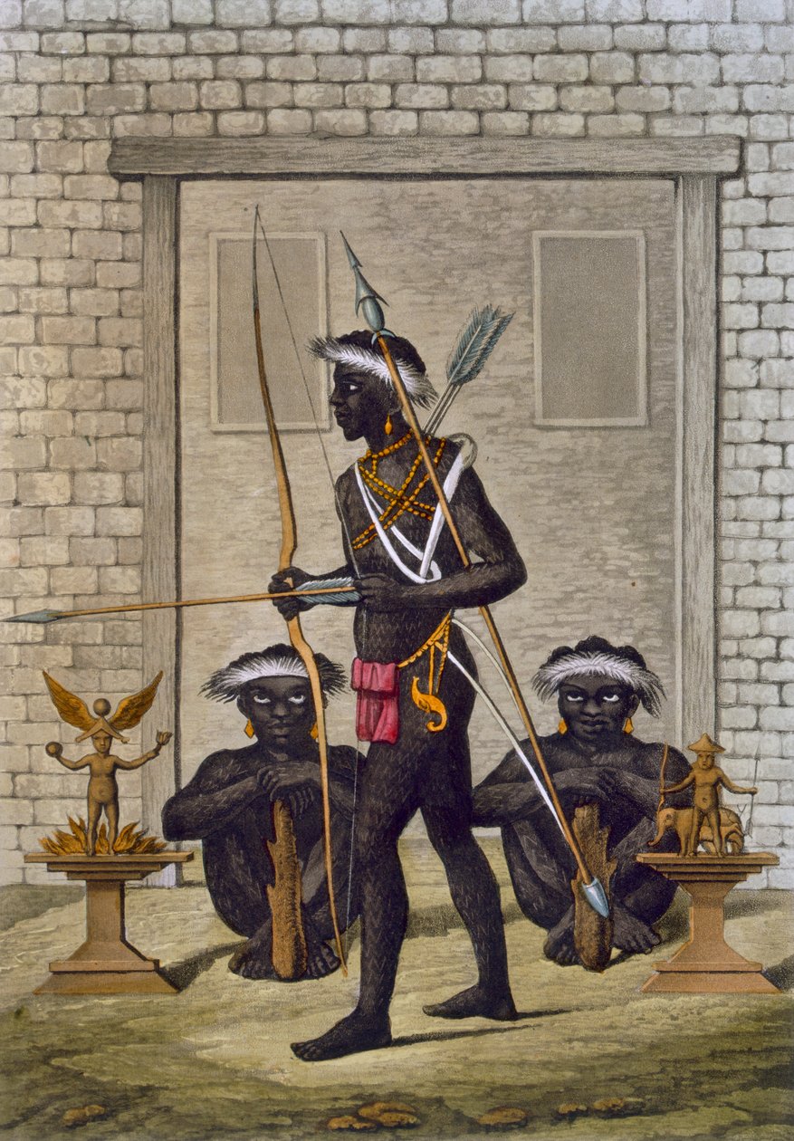 رجال القبائل والشخصيات الوثنية في الكونغو يحرسون قصر سابا أو صاحب السيادة ، 1820s-30s بواسطة المدرسة الايطالية