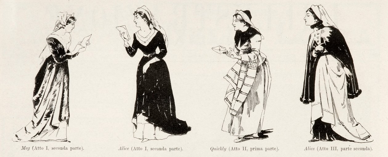 أزياء من أوبرا Falstaff من Verdi ، من LIllustrazione Italiana ، XX ، N. 8 ، 19 February 1893 بواسطة المدرسة الايطالية