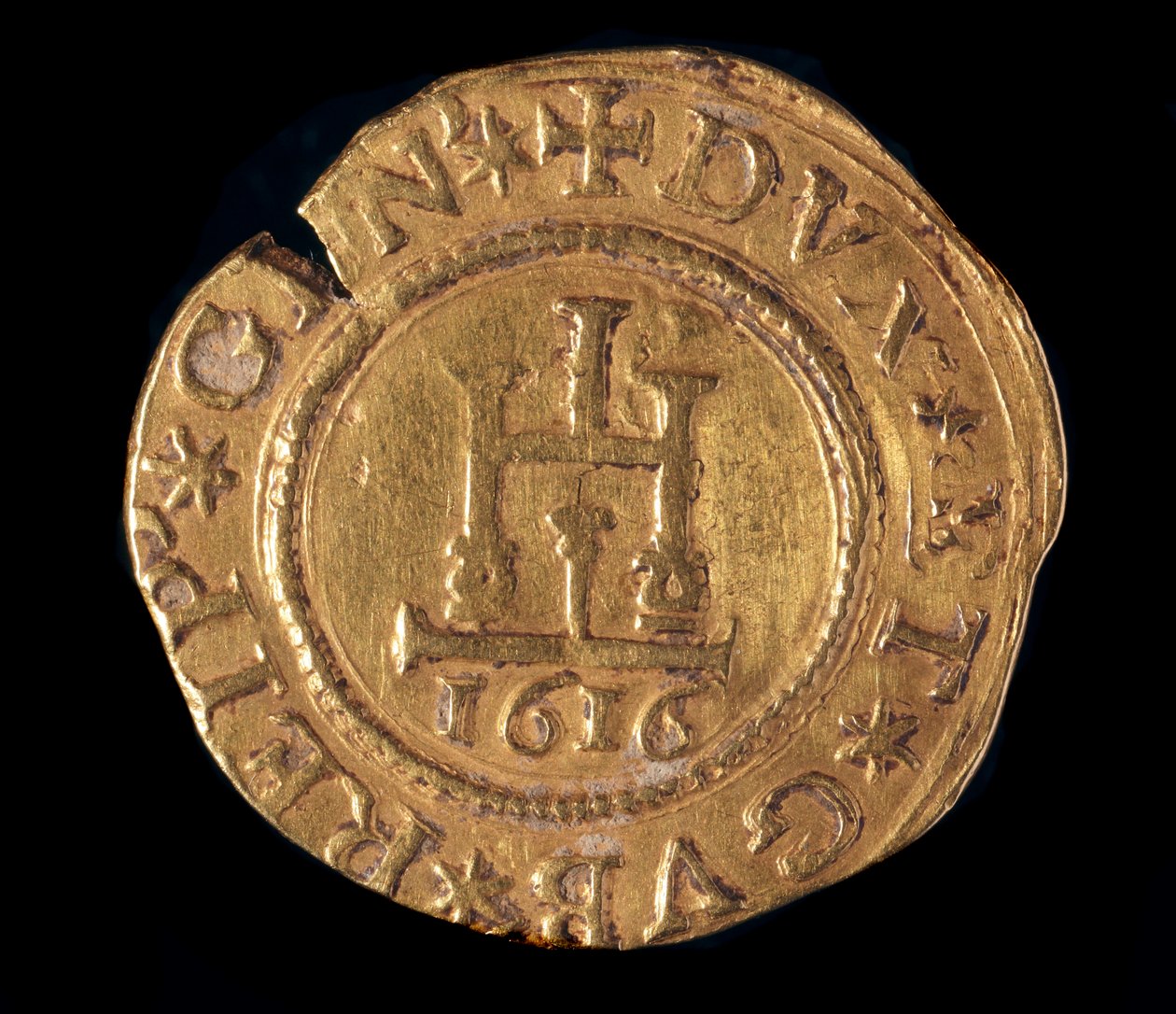 عملة جمهورية الجينات: رباعي الذهب مع بوابة جنوة. قطر 32 مم. 1616. الجبهة. الجينات Musei di Strada Nuova بواسطة المدرسة الايطالية