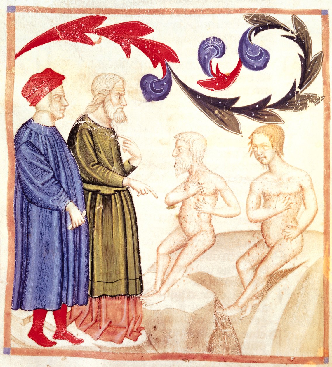دانتي ، فيرجيل والمنكوبة بالطاعون ، من الكوميديا الإلهية لدانتي أليغييري (1265-1321) بواسطة المدرسة الايطالية