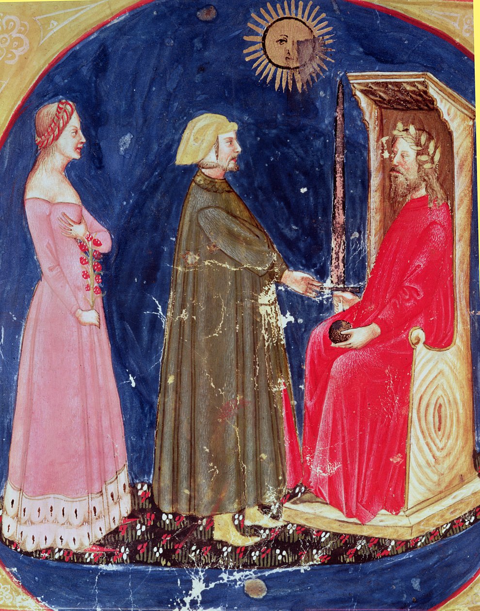 دانتي وبياتريس قبل جستنيان (482-565) من الكوميديا الإلهية دانتي أليغييري (1265-1321) بواسطة المدرسة الايطالية