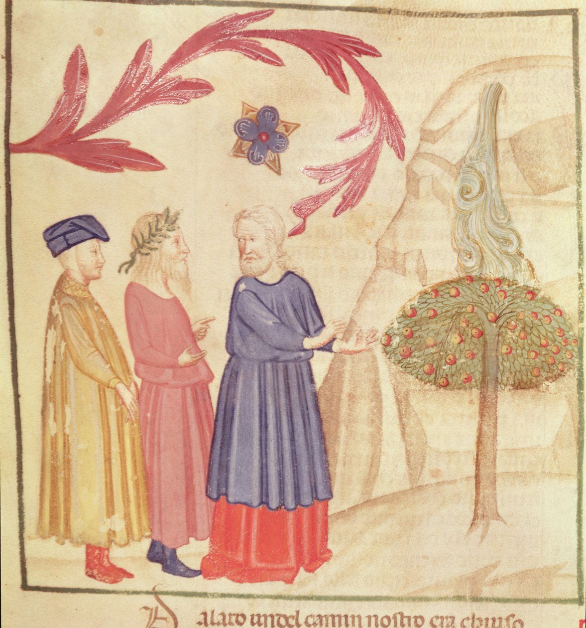 دانتي وفيرجيل (70-19 قبل الميلاد) في الجنة الأرضية ، من الكوميديا الإلهية لدانتي أليغييري (1265-1321) بواسطة المدرسة الايطالية