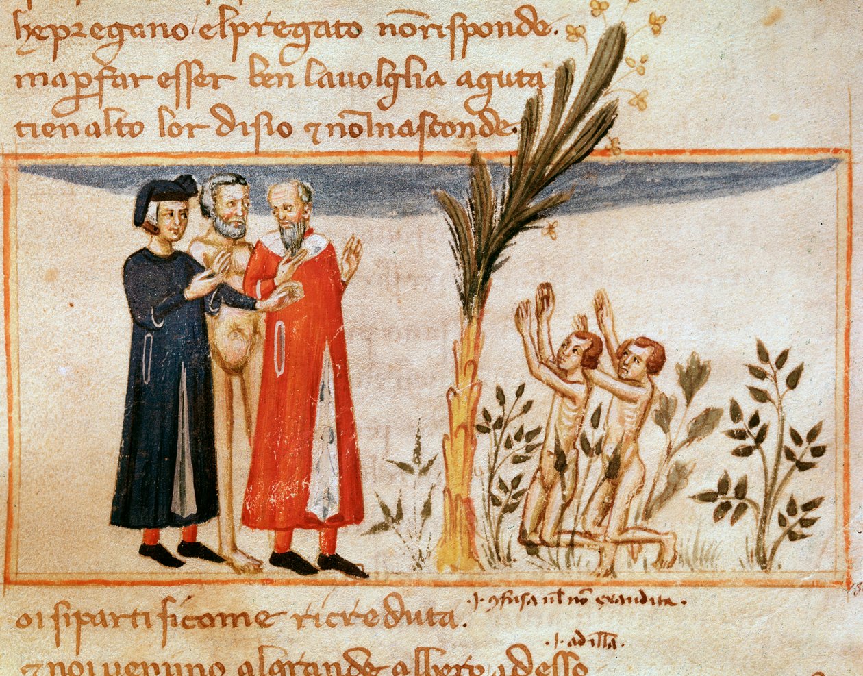 دانتي وفيرجيل يجتمعان مع Forese de Donati مع الشره (أغنية 23 من المطهر ، في الكوميديا الإلهية) - Minature بواسطة المدرسة الايطالية