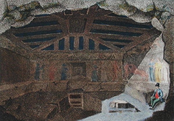 "اكتشاف المقابر الأترورية". رسم توضيحي من "Monumenti Etruschi" بقلم فرانشيسكو إنغيرامي (1772-1846) ، نُشر في Fiesole بواسطة المدرسة الايطالية