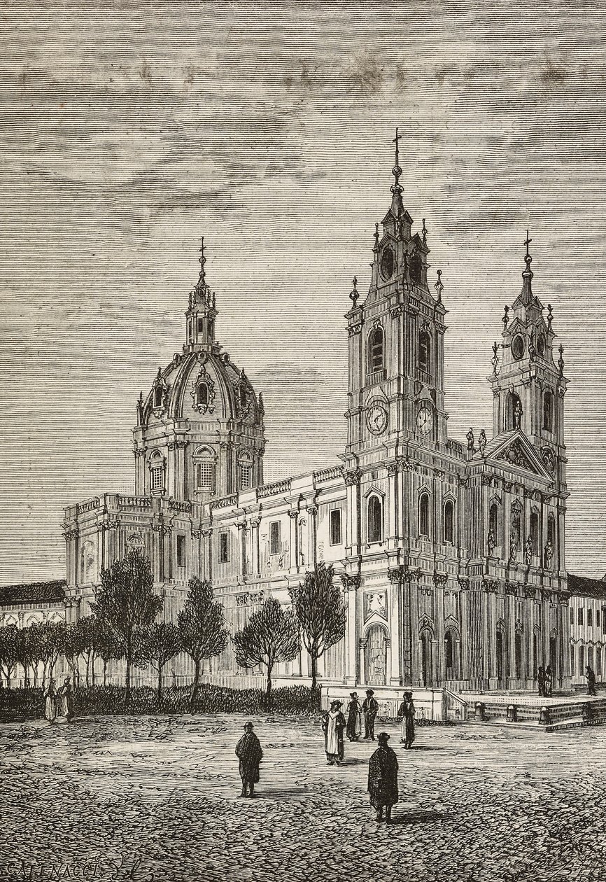 Estrela Basilica, Lisbon, Portugal, engraving from L