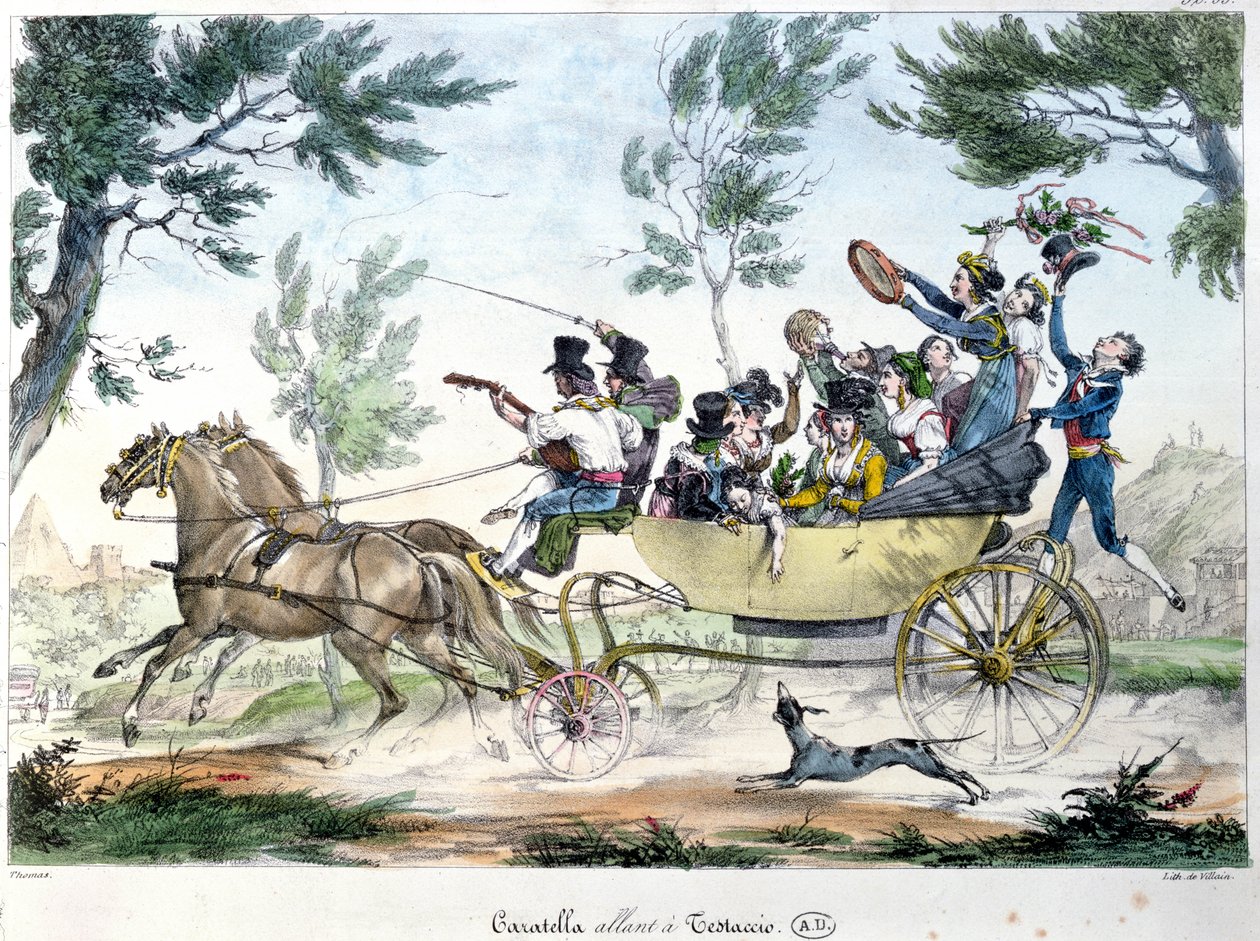 رحلة إلى تيستاشيو ، بالقرب من روما ، في caratella ، c.1830 بواسطة المدرسة الايطالية