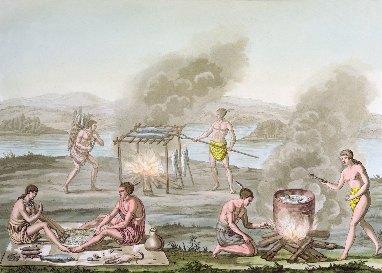 هنود فلوريدا يعدون ويطبخون الطعام ، c.1820 بواسطة المدرسة الايطالية